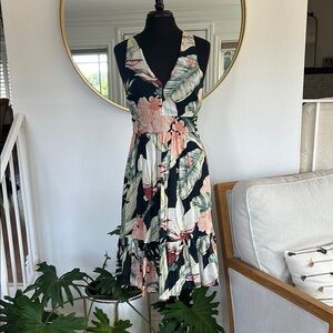 Ann Taylor Black and Pink Floral Midi Dress